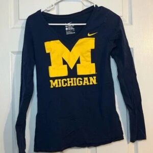 Nike University of Michigan V-Neck Long Sleeve T-Shirt Block M Sz: Small
